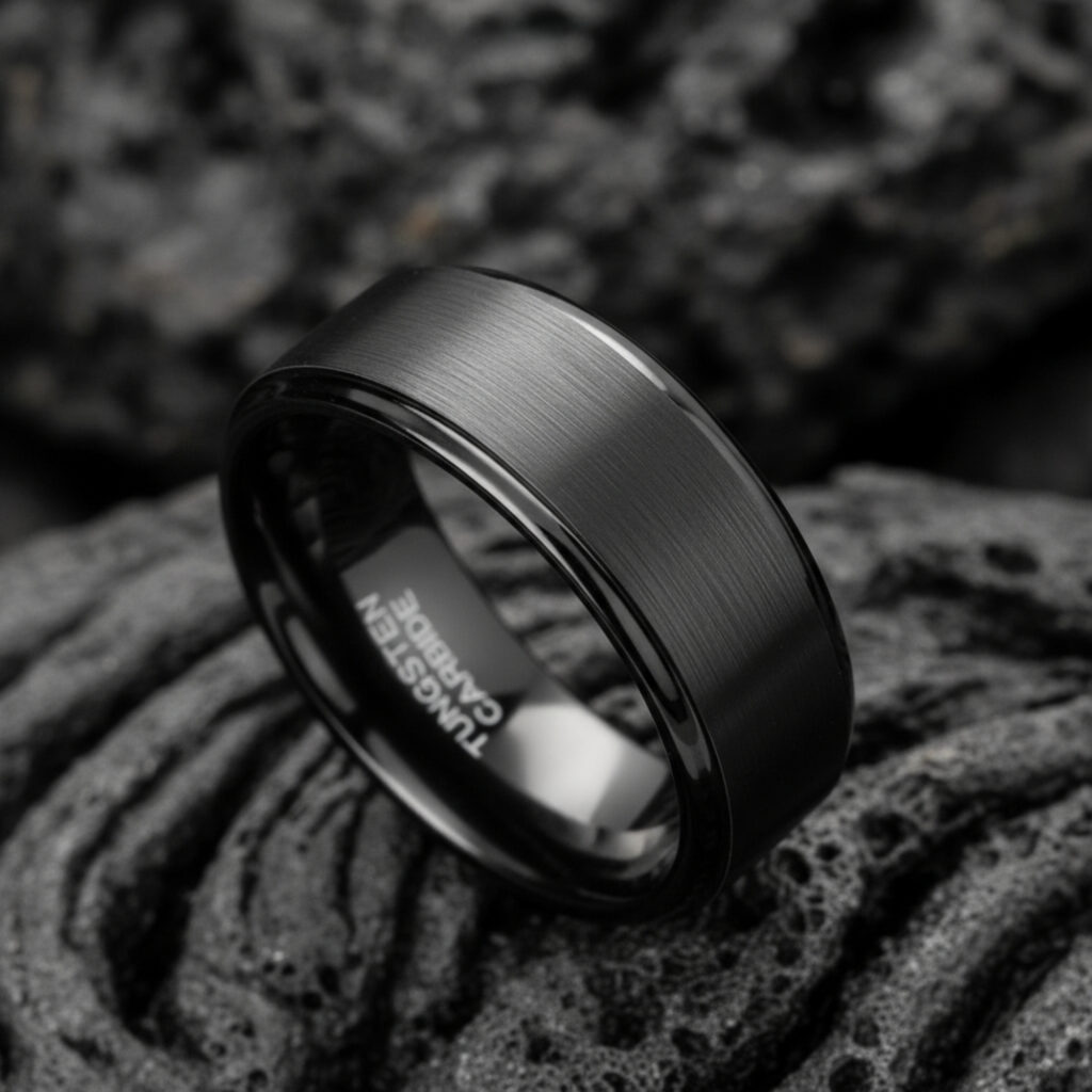 Matte Black Tungsten Wedding Band, Brushed Finish, Modern Minimalist Ring