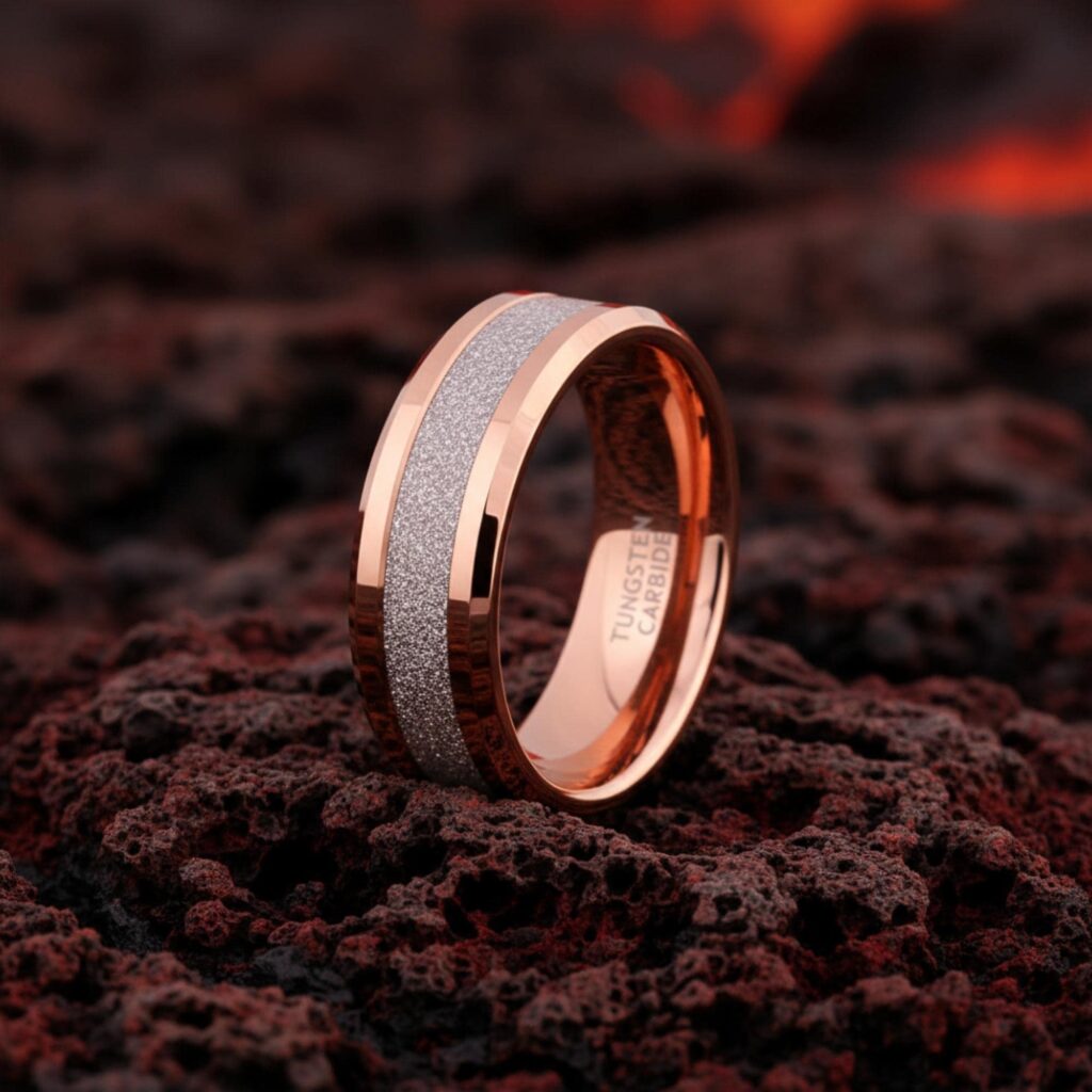 8mm Rose Gold Tungsten Carbide Ring Brushed Center Men Wedding Engagement Anniversary Band