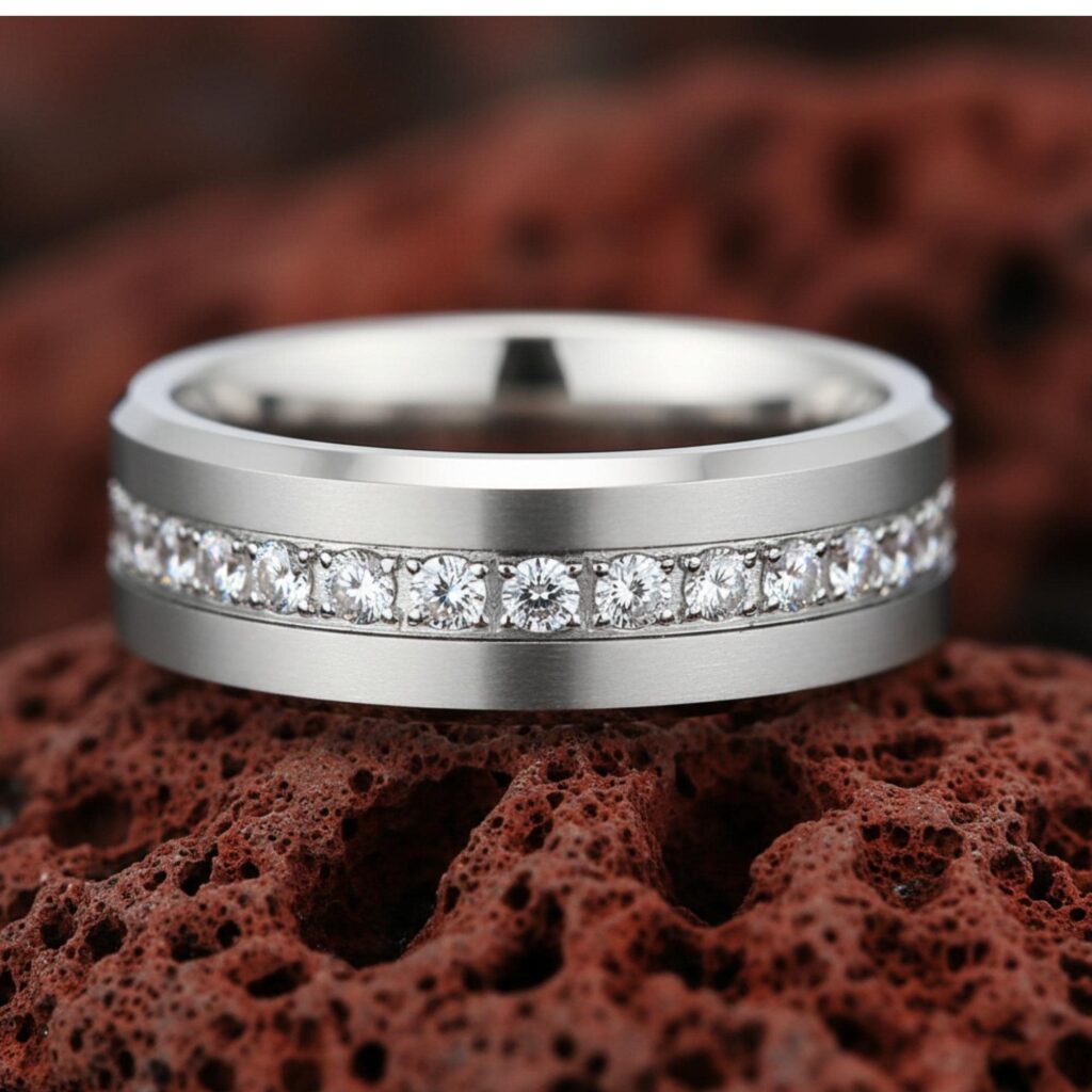 Tungsten Carbide Wedding Band, Silver CZ Ring ScissorsArtStore 4 out of 5 stars