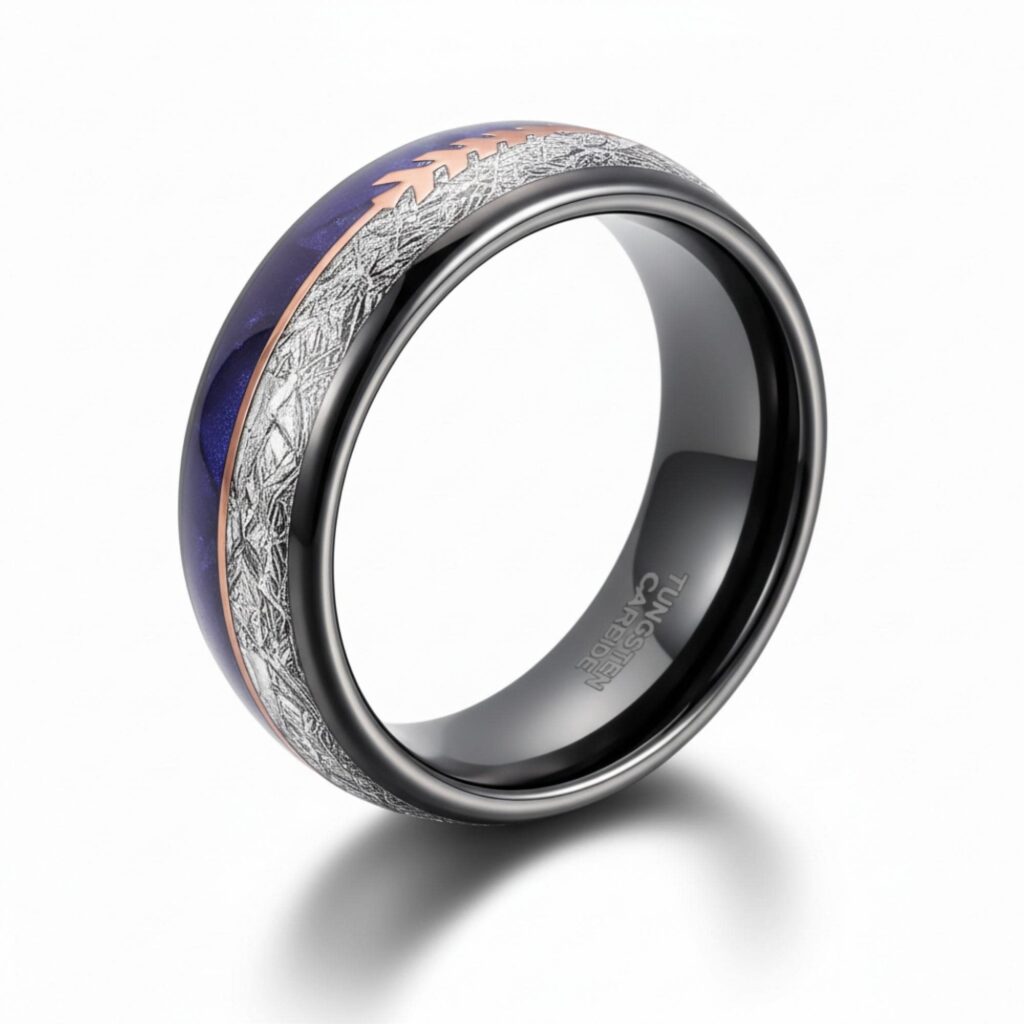 Black Tungsten Carbide Ring: Gold Arrow Inlay, Men's Wedding Band