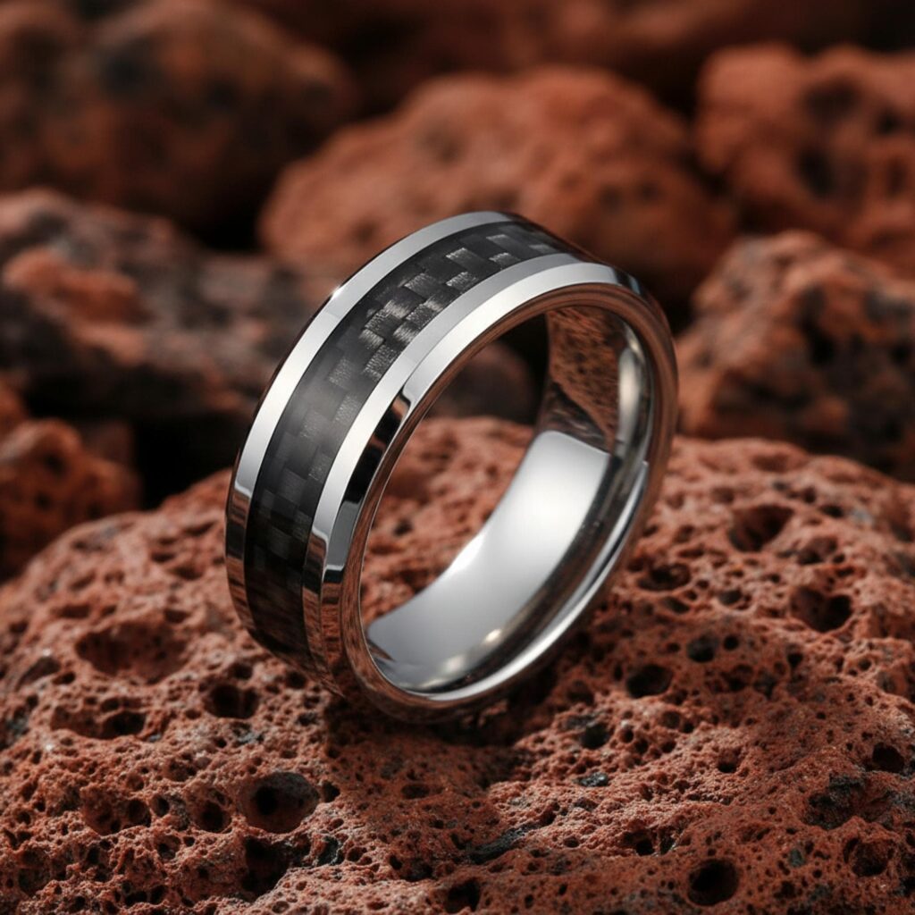 6mm Tungsten Carbide Ring Black Carbon Fiber Inlay Unisex Wedding Engagement Band Men Women