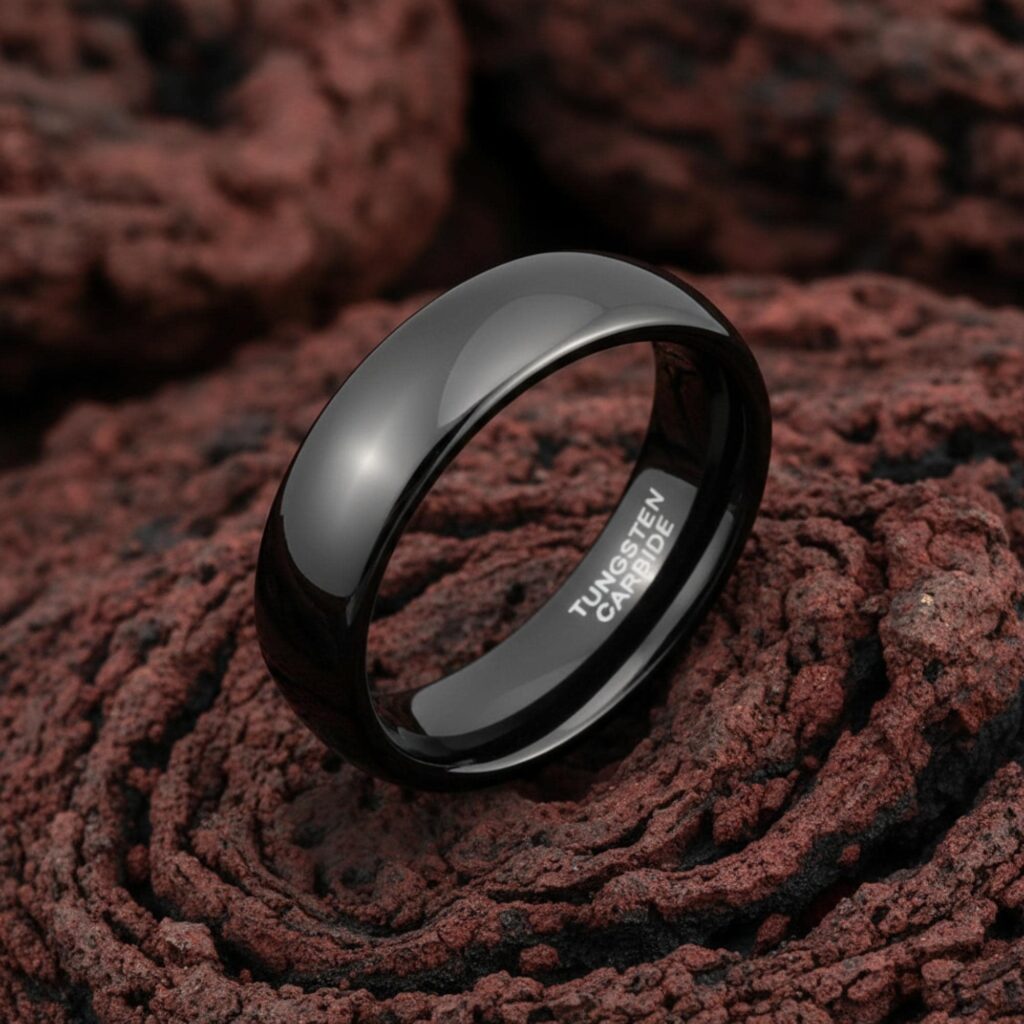 Black Domed Tungsten Carbide Ring: High Polish Unisex Wedding Band