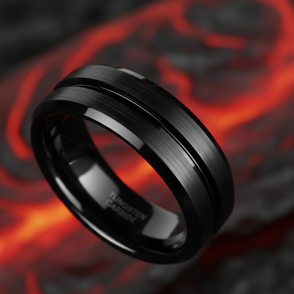 6mm 8mm Black Tungsten Carbide Ring Grooved Brushed Wedding Band Mens Engagement Ring