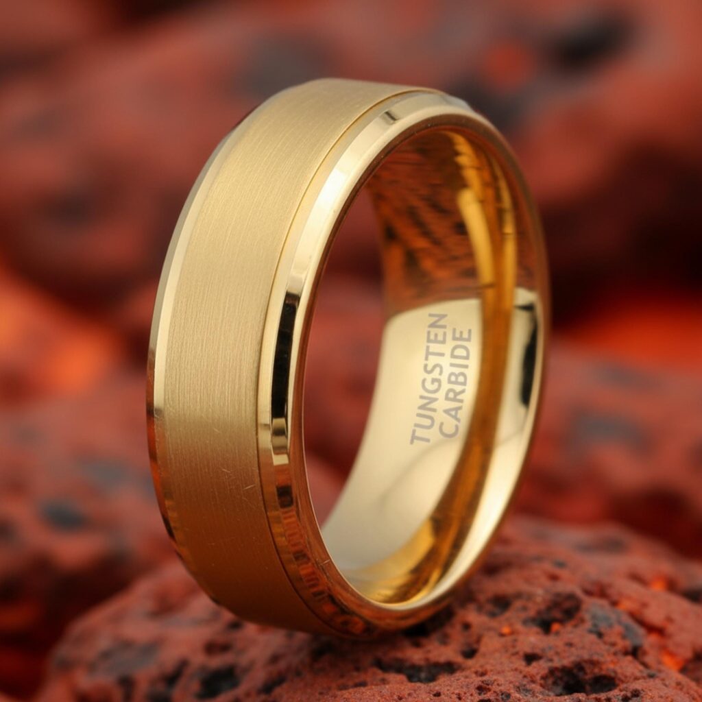 Gold Tungsten Carbide Ring 6mm 8mm Brushed Wedding Band Unisex Engagement Anniversary Ring