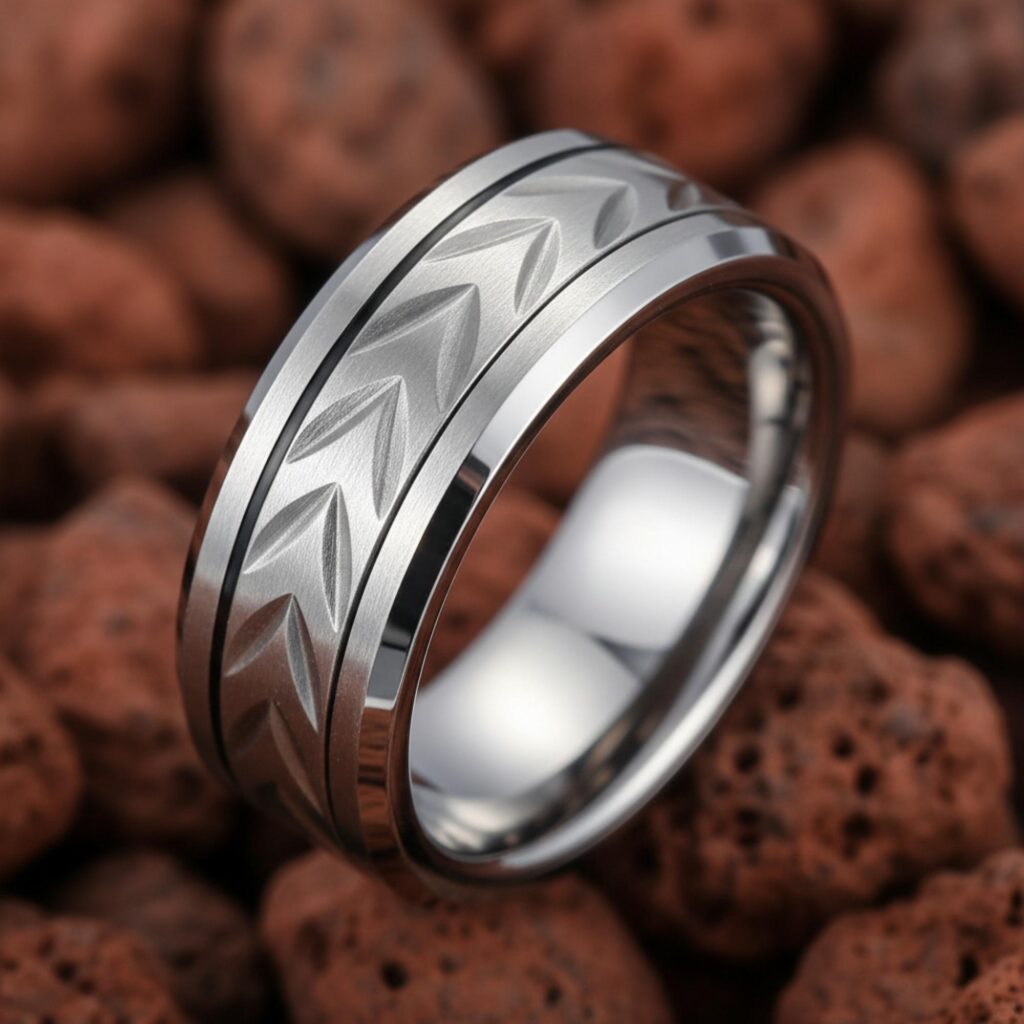 8mm Brushed Silver Tungsten Spinner Ring, Rotating Fidget Band, Minimalist Wedding Ring