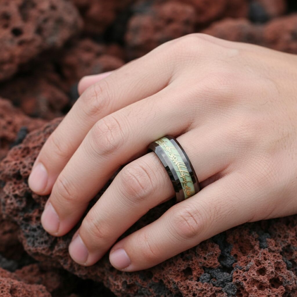 Black Tungsten Carbide Dragon Inlay Ring – 8mm Fantasy Wedding Band
